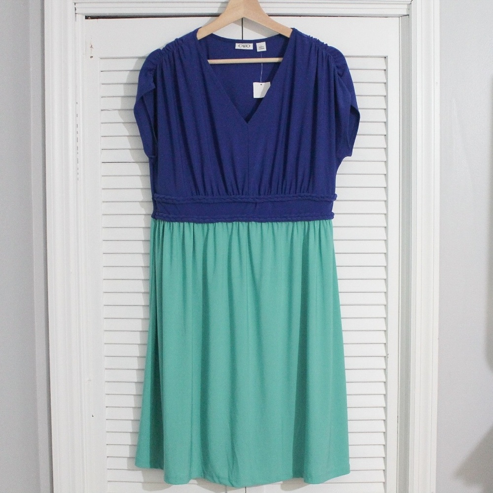 ELECTRIC BLUE & TEAL MIDI DRESS • CATO